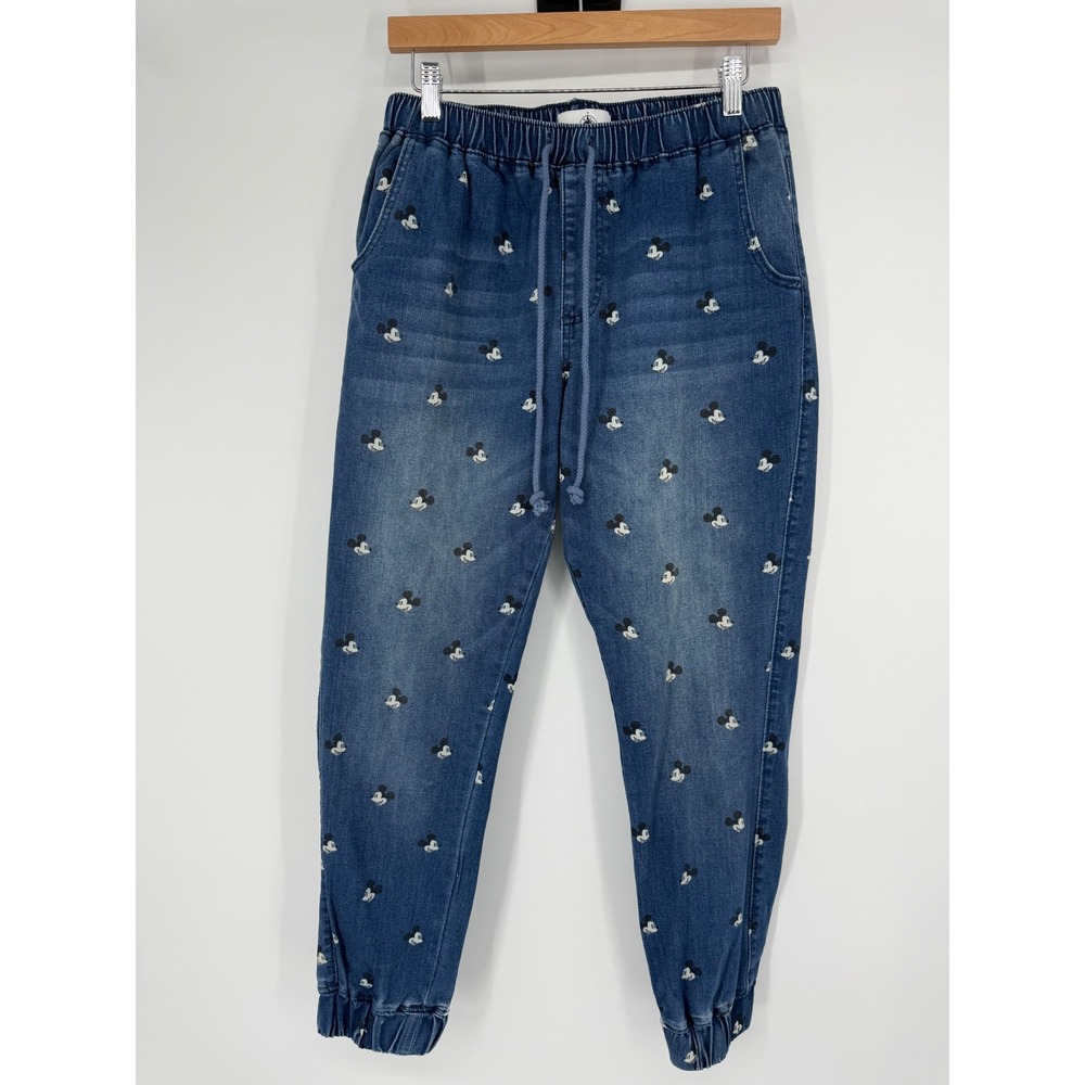 Disney Parks Mickey Mouse Print Denim Joggers Blue Medium Wash L Women's Jeans